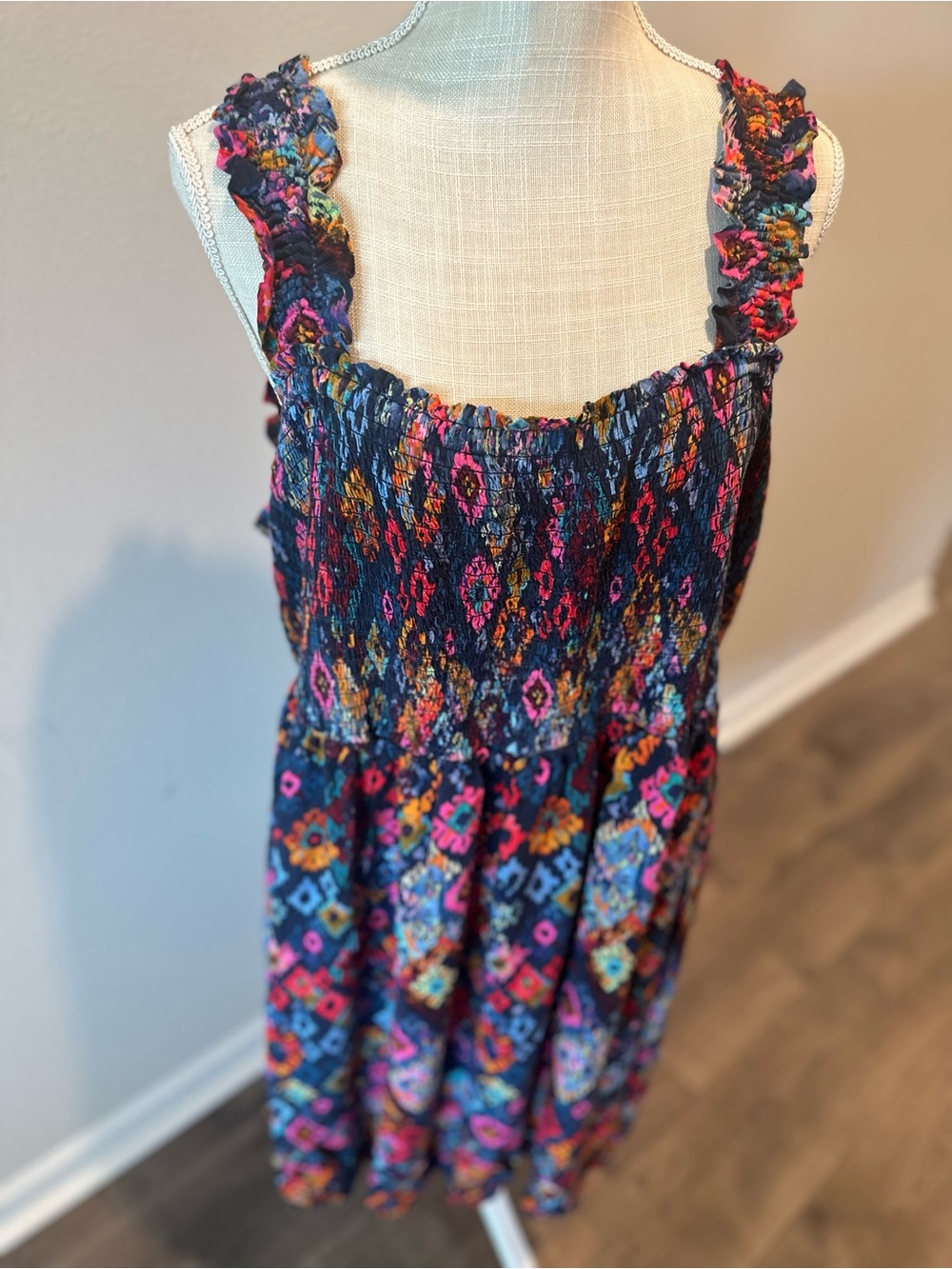 Terra & Sky 2X Colorful Boho Smocked Sundress | Ruffle Straps